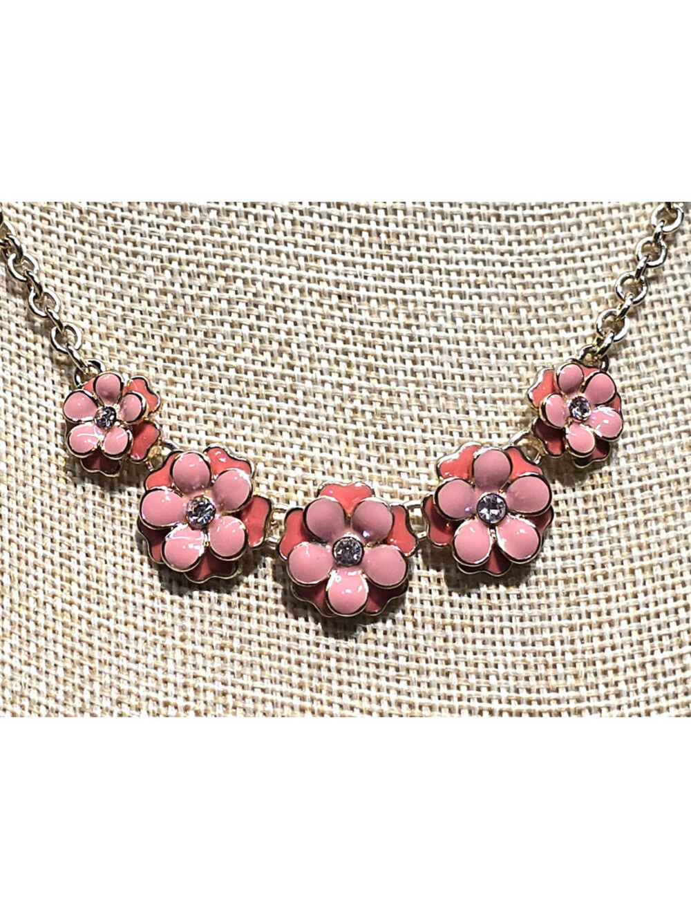 Napier Enameled Floral Necklace Coral Pink Gold Tone